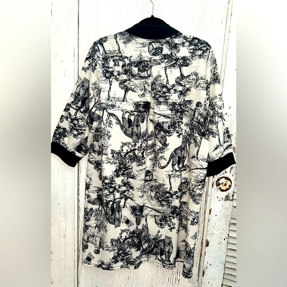 🖤SPIGHE DI LINO Italy Linen Blend Elbow Sleeve Toile
Print Mini Shirt Dress🖤 - Picture 7 of 9